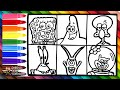 Drawing and Coloring The Characters Of SpongeBob SquarePants 🧽🐙🦀🍔🐿️🦑👾🌊 Drawings for Kids