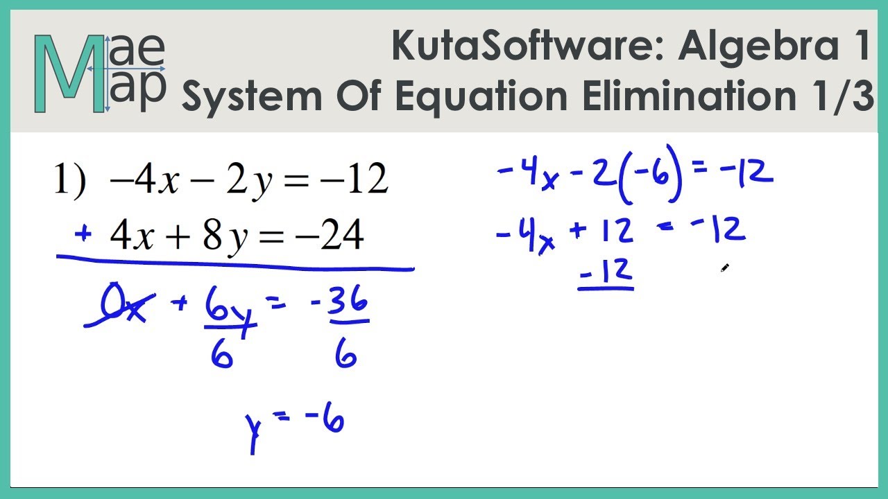 Kutasoftware Algebra 1 System Of Equations Elimination Part 1 Youtube Word Problem Worksheets Systems Of Equations Word Problems