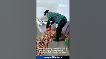 Woman adding corn cobs to a fire - The workers do their job perfectly || #machine #shorts