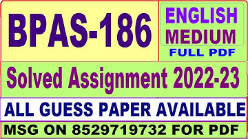 bpas 186 solved assignment 2022-23 / bpas 186 solved assignment in English / ignou bag solved
