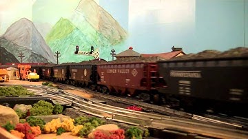 O Gauge 3 Rail Train Layout - PRR & EL Freights a Busy Railroad!  MTH Protosound 1