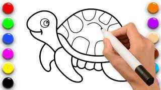 Draw, Colour and Paint Tortoise for Kids | Step by Step art lessons for Kids.