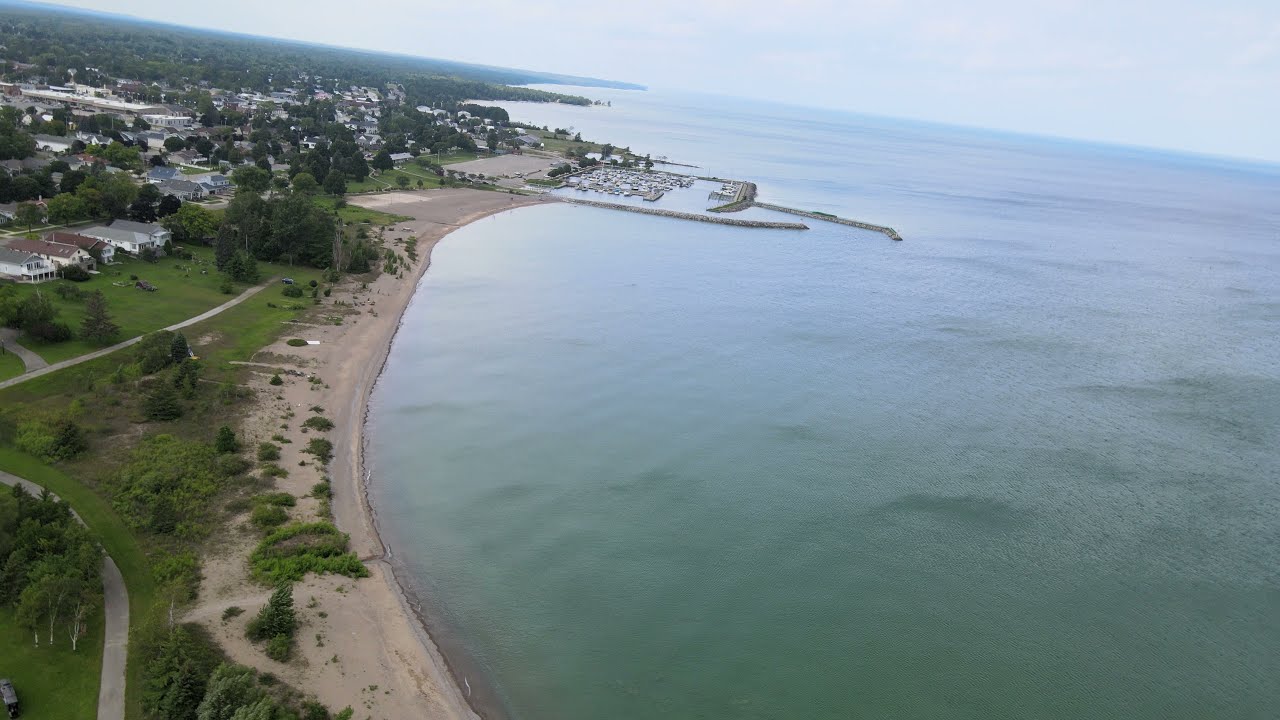 4k Sky View Video of Rogers City and Lake Huron