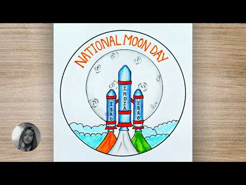 National Moon Day Drawing | Chandrayaan Drawing with Color | How to Draw Moon Day India | Draw Moon