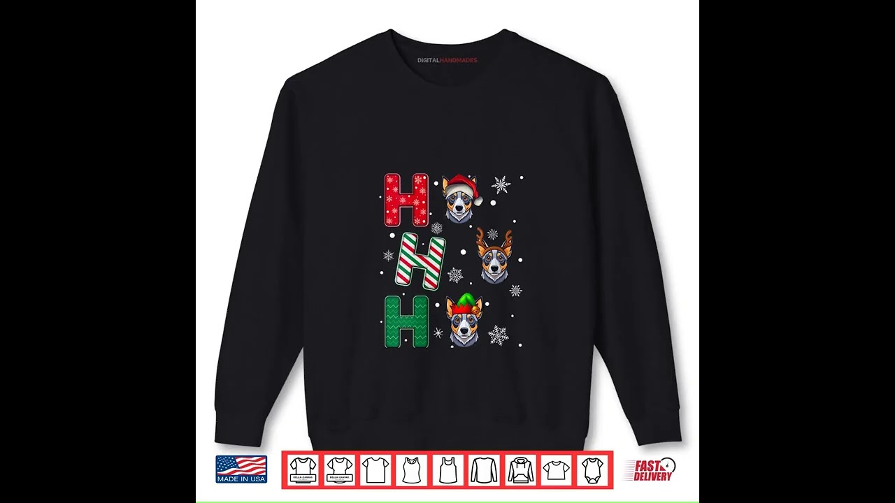 Ho Ho Ho Blue Heeler Dog Matching Christmas Santa Elf Xmas Shirt