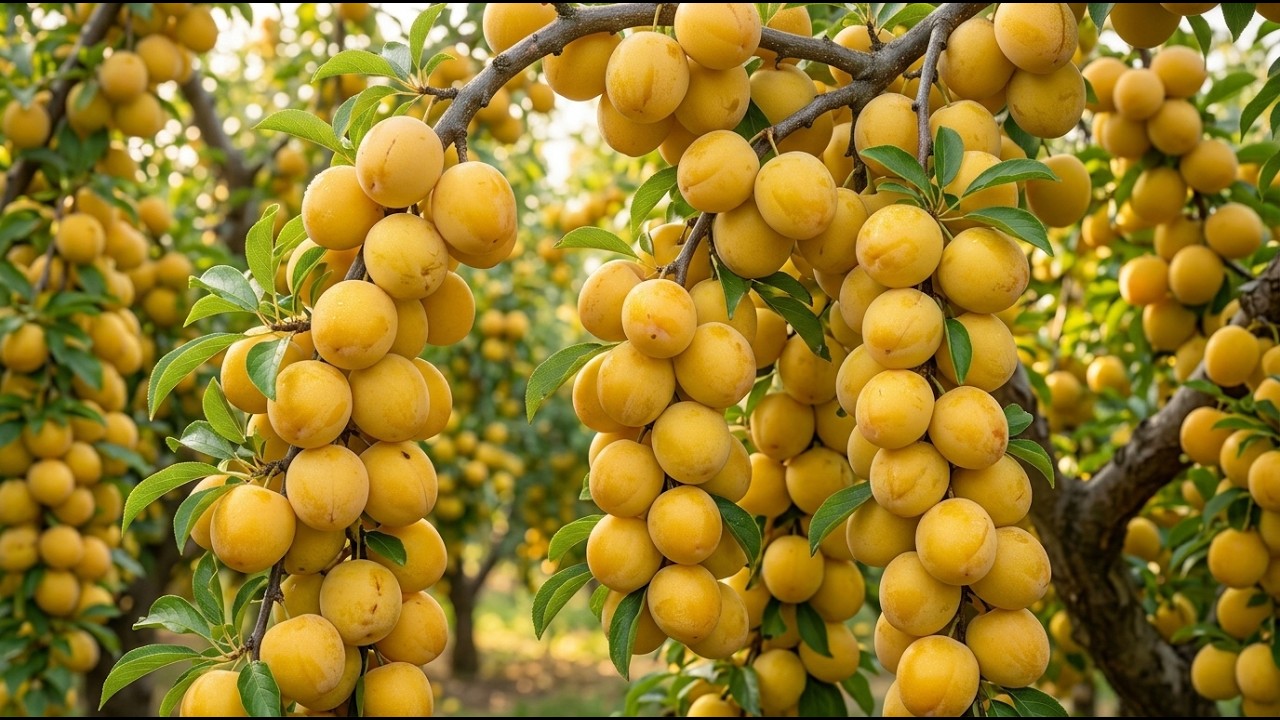 Growing Process of Super Large Yellow Plums | From Tree to Harvest