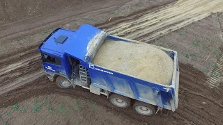 Scania P440 6x6 KH-Kipper working in the mud - Drone video part 2