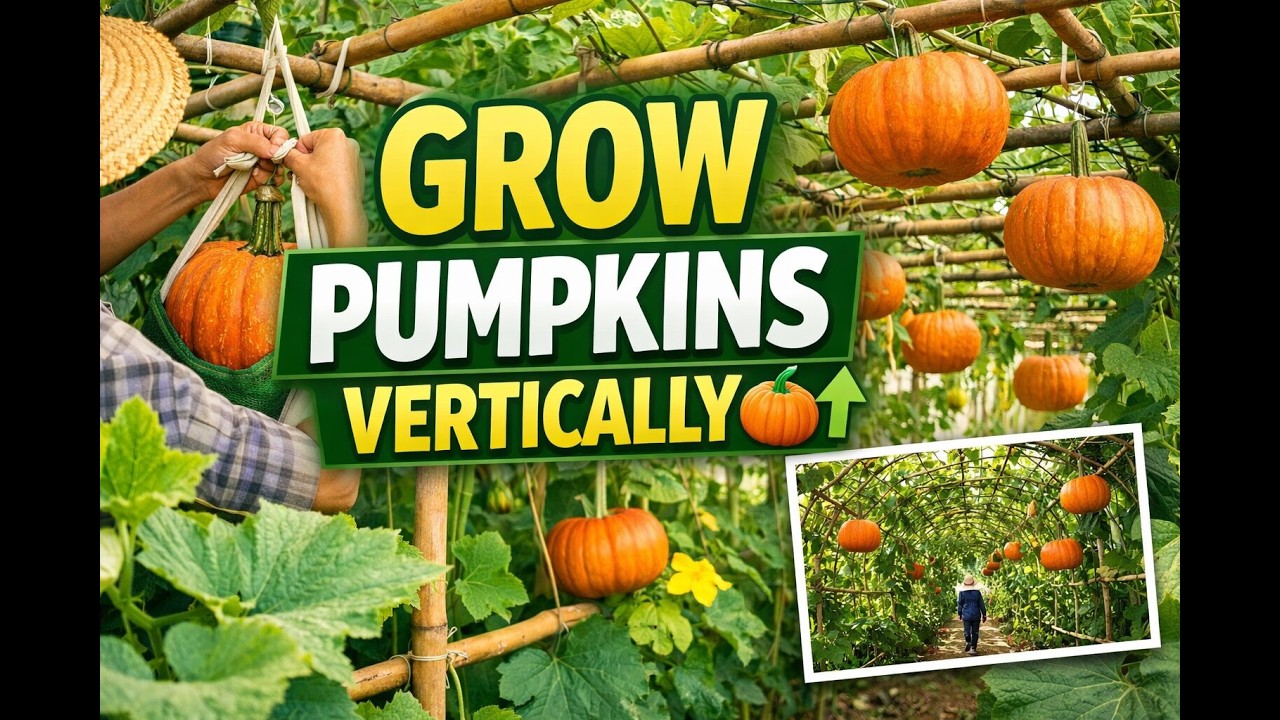 Pumpkin Trellis Growing Method | Bamboo Pumpkin Farming & Harvest Guide