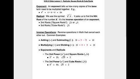 8.EE.2 Video Lesson 1:  Radicals, Square Roots & Cube Roots