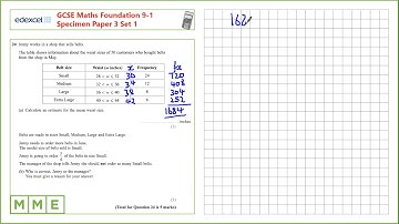GCSE Maths EDEXCEL Specimen Set 1 Foundation     Paper 3   Q24 Frequency tables