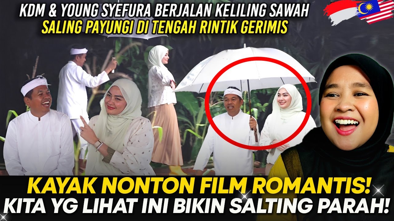 BAK FILM ROMANTIS! KDM Dan YOUNG RARA Saling Payungi Di Tengah Rintik Hujan Berjalan Keliling Sawah