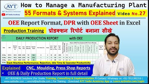 DPR & OEE Sheet - Daily Production Report Format | Machine Output, Rej, Idle Time FMS Video No. 27