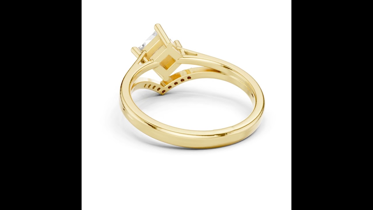 Princess Cut Diamond Ring With Chevron Split Band