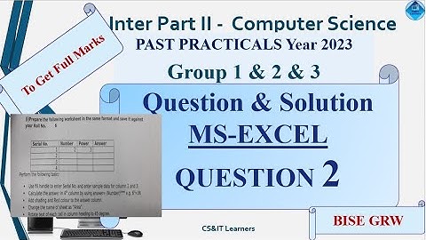ICS 2 | 2023 - MS Excel Practical Paper Group 1, 2 and 3 Question 2 | BISE GRW |
