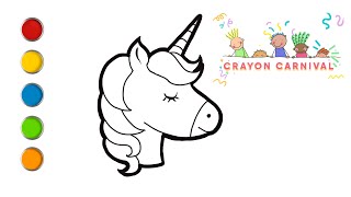 How to Draw and Color a Unicorn for Kids & Toddlers @crayoncarnival | Animals #002