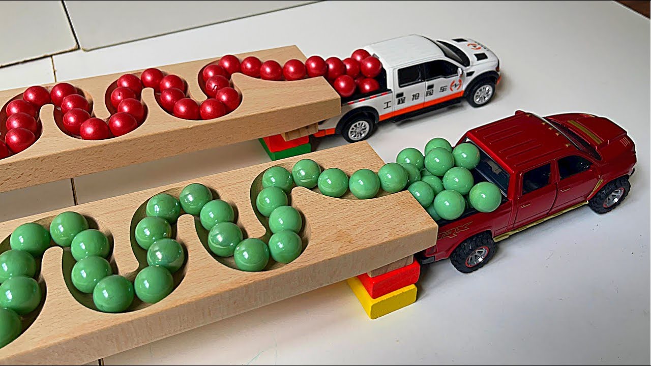 Marble Run Race ASMR ☆ HABA DOUBLE Slope, Dump Truck & Two Pickup