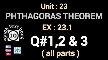 Exercise : 23.1  | Q1,2,3 | Unit : 23 | Pythagoras Theorem | Sindh Text Book  | HS maths