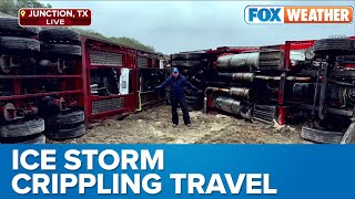 Trucks Toppled on Texas Highway During Ice Storm