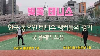 한국 동호인 테니스 현재 전국 랭킹 10위 안에 들어있는 사람들의 경기 하이라이트입니다. 이정도 치면 동호인에서는 상위 레벨이다 정도로 생각하고 봐주세요.