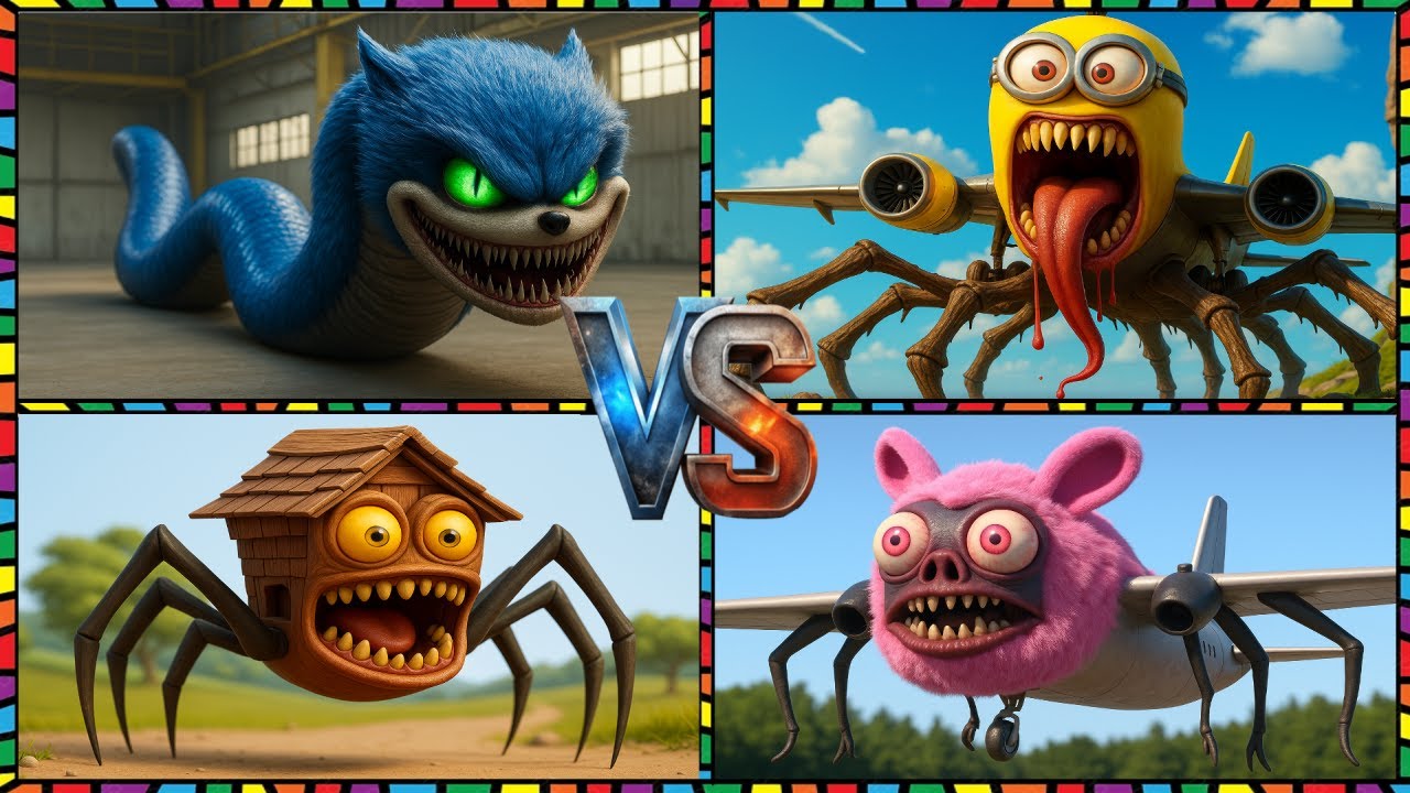 🚂👀😱 Sonic Head Eater 🆚 Minion eater 🆚 House Head 🆚 Pinki Infected Sky- Coffin Dance Song🎶