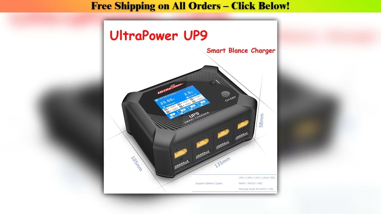 UltraPower UP9 Smart Blance Charger Discharger AC 100W DC 200W LCD 4Ch Charger for 1-6S