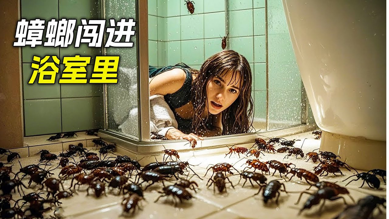 女人洗澡時,不料上方掉下了無數蟑螂,科幻,奇幻,电影,解说,猎奇,悬疑,冒险,蟑螂,灾难,恐龙