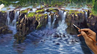 2. Waterfall Landscape Painting Easy| How to Paint Water, Rocks | Step by Step Tutorial