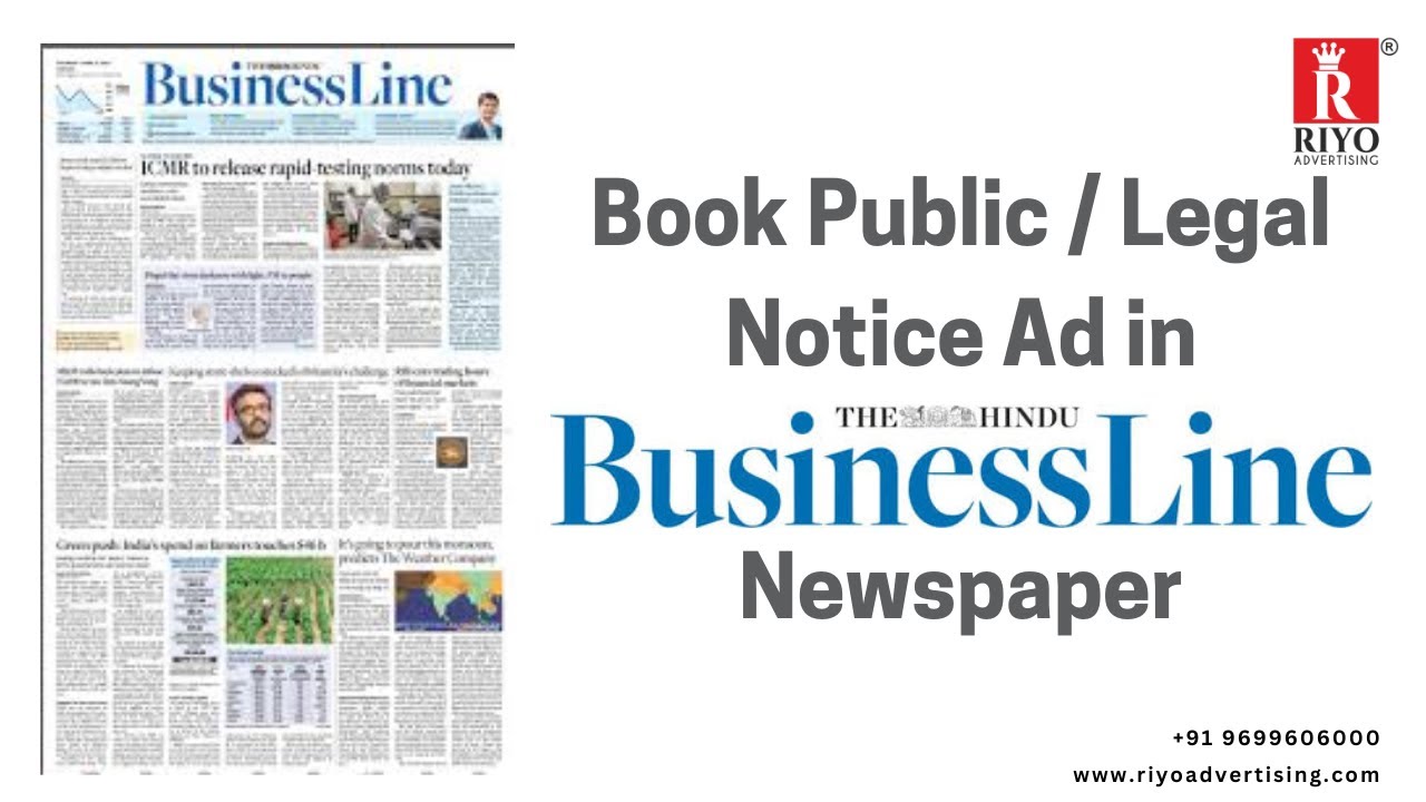 Book Public / Legal Notice Ads in Business Line Newspapers 