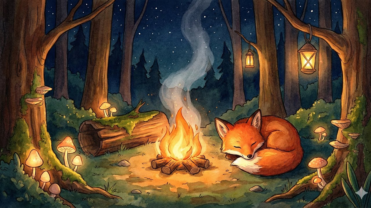 Crackling Campfire, Crickets & Owl Sounds | Night Forest ASMR [Sleep] 焚き火とフクロウ