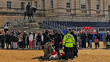 KING'S GUARD IS THROWN TO THE GROUND AND HORSES ESCAPE. An extraordinary morning at Horse Guards!