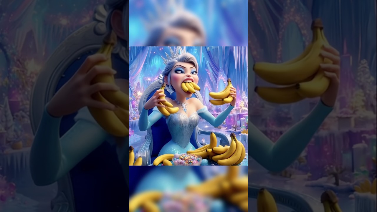 A wide-eyed, animated queen in a sparkling blue #airport #viral #pets #animals #banana