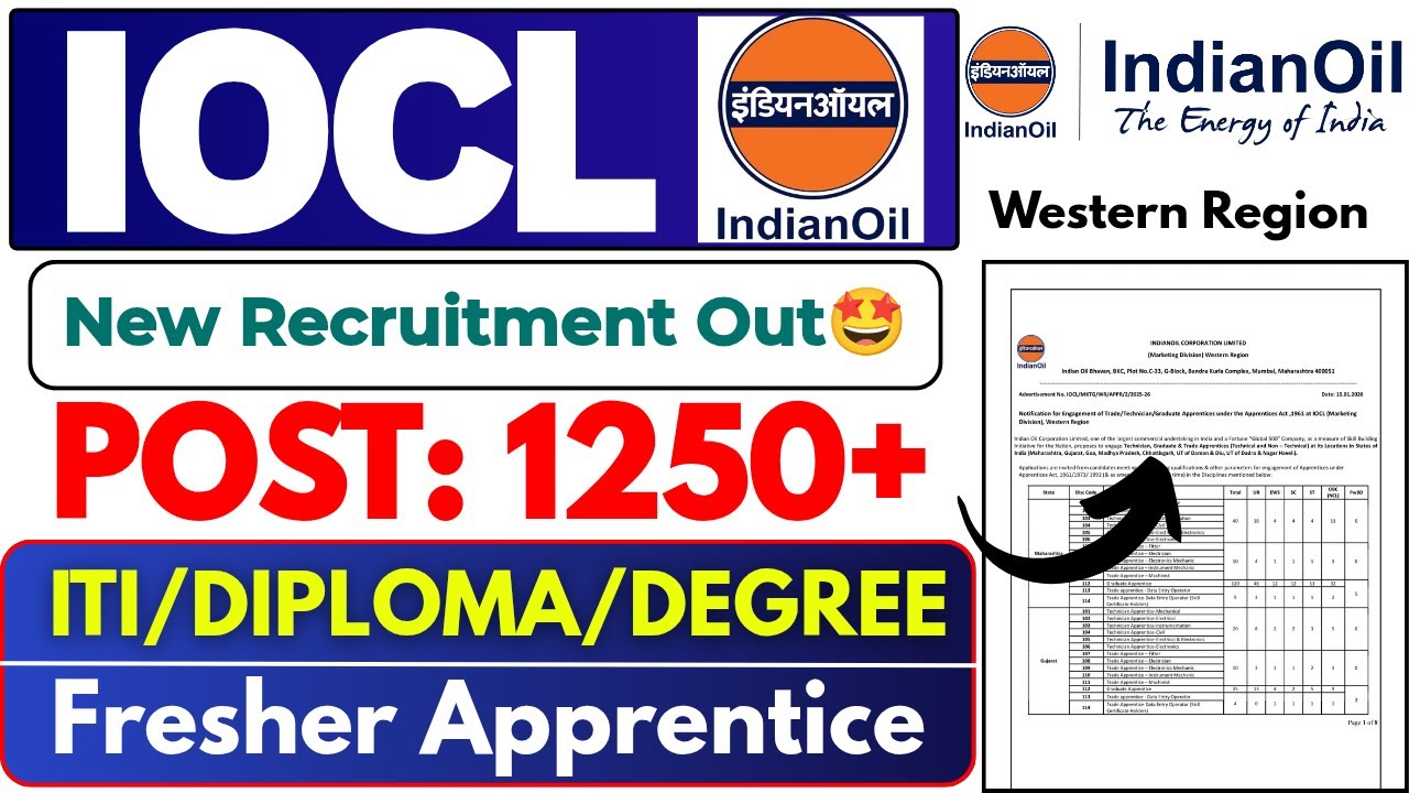 IOCL recruitment 2026 | IOCL new vacancy 2026 | IOCL new ITI, Diploma, Degree Fresher Apprentice