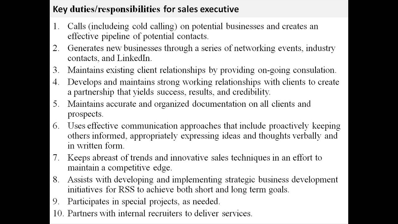 sales executive job description - YouTube