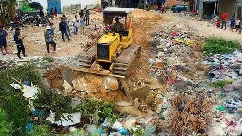 Amazing Start New Project! Filling Land, Garbage Dump Clear & Delete Trash Into Pond By Skills Dozer