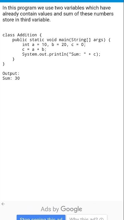 Java program to find sum of 2 numbers - YouTube