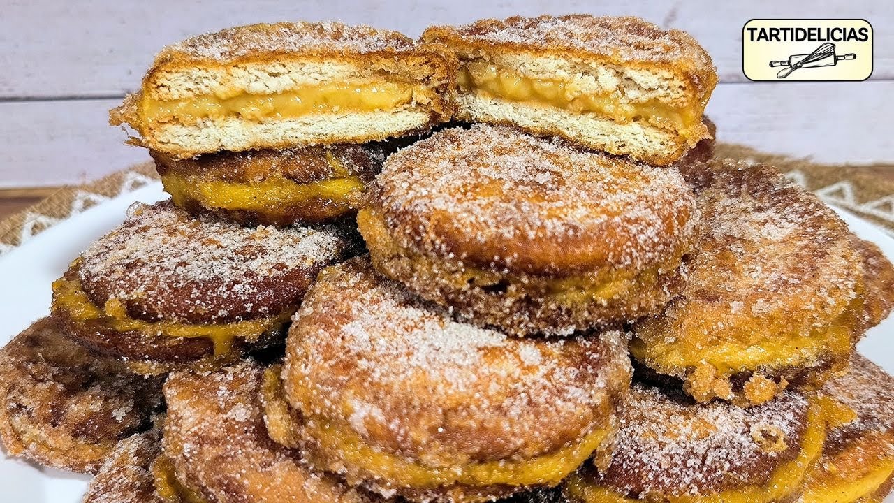 🏡👵 Típicas de SEMANA SANTA ❗ GALLETAS FRITAS Rellenas de Flan 🍮   Dulce de PUEBLO FÁCIL
