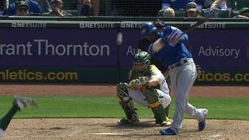 TOR@OAK: Lake hits the ball twice with one swing