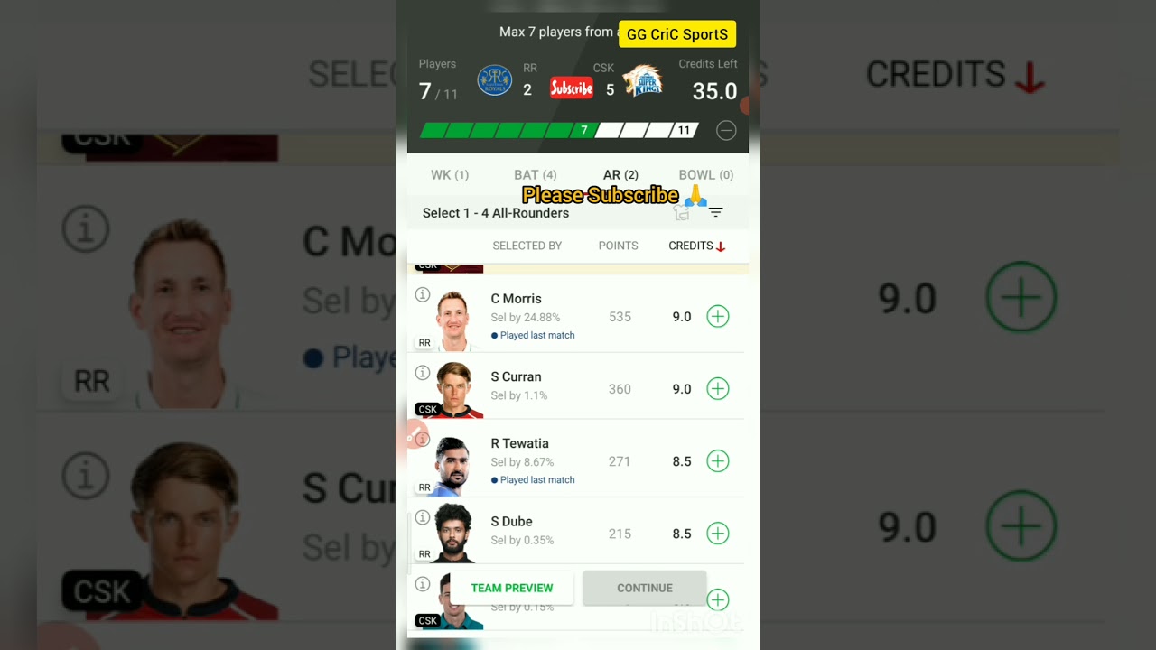 RR vs CSK Dream11 GL Wining Team। 