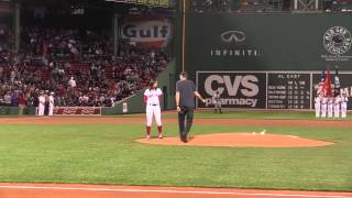 James Throws the First Pitch at Fenway