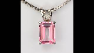 ESTATE - 10K White Gold Pink Synthetic Sapphire and Diamond Accent Pendant 1.40cts