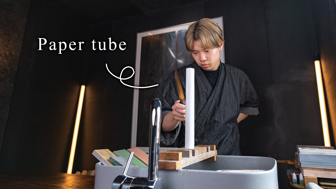研師Ryota explains how to cut a paper tube. - YouTube