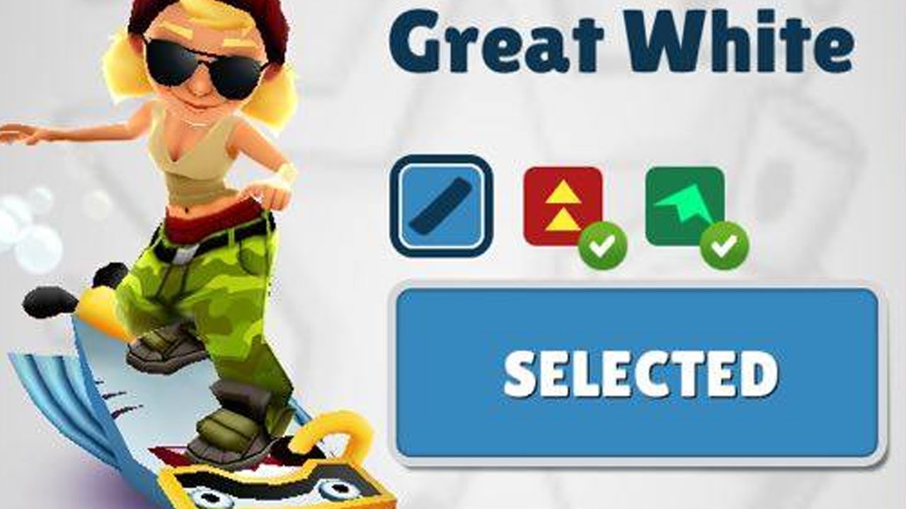 Subway Surfers on X: You're gonna need a bigger bundle! 🦈 Duuunnn dun  dunn dun. . . It's the Great White Board and Kim with her Dive Outfit. Take  a dip with