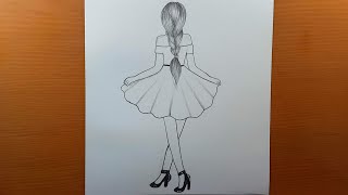 Comment dessiner une fille derrière - dessin facile || Dessin très facile || Dessin au crayon