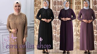  Başak Tesettür Abiye Elbise - Esra Onlin Shop - عباية روعة مقاس كبير قماش كريب نوع أول أربع مواسم