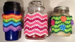 Chevron Stitch Sleeve Cover Loomigurumi Amigurumi Rainbow Loom Band Crochet Candle Coffee Cup Bottle