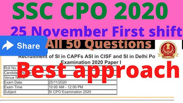 SSC CPO 2020 (25 November 1st Shift) Solved Maths Paper SSC CPO Tier-1 Maths Solution