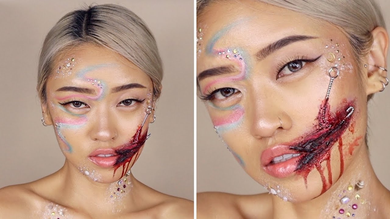 fake fish hook in mouth halloween Hooked Mermaid Halloween Makeup