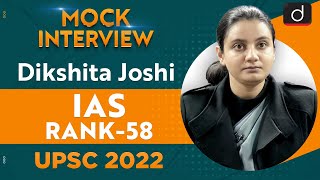 Dikshita Joshi, Rank  58 | UPSC CSE 2022 | English Medium | Mock Interview | Drishti IAS English Update