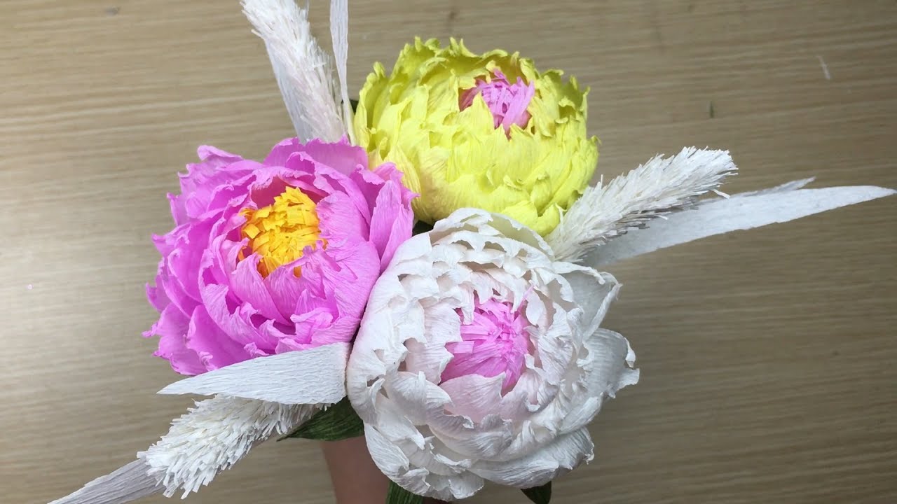 How To Make Peony Paper Flower From Crepe Paper Craft Tutorial YouTube