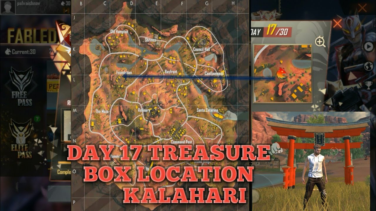 FREEFIRE DAY 17 TREASURE BOX LOCATION KALAHARI ANCIENT TREASURE BOX